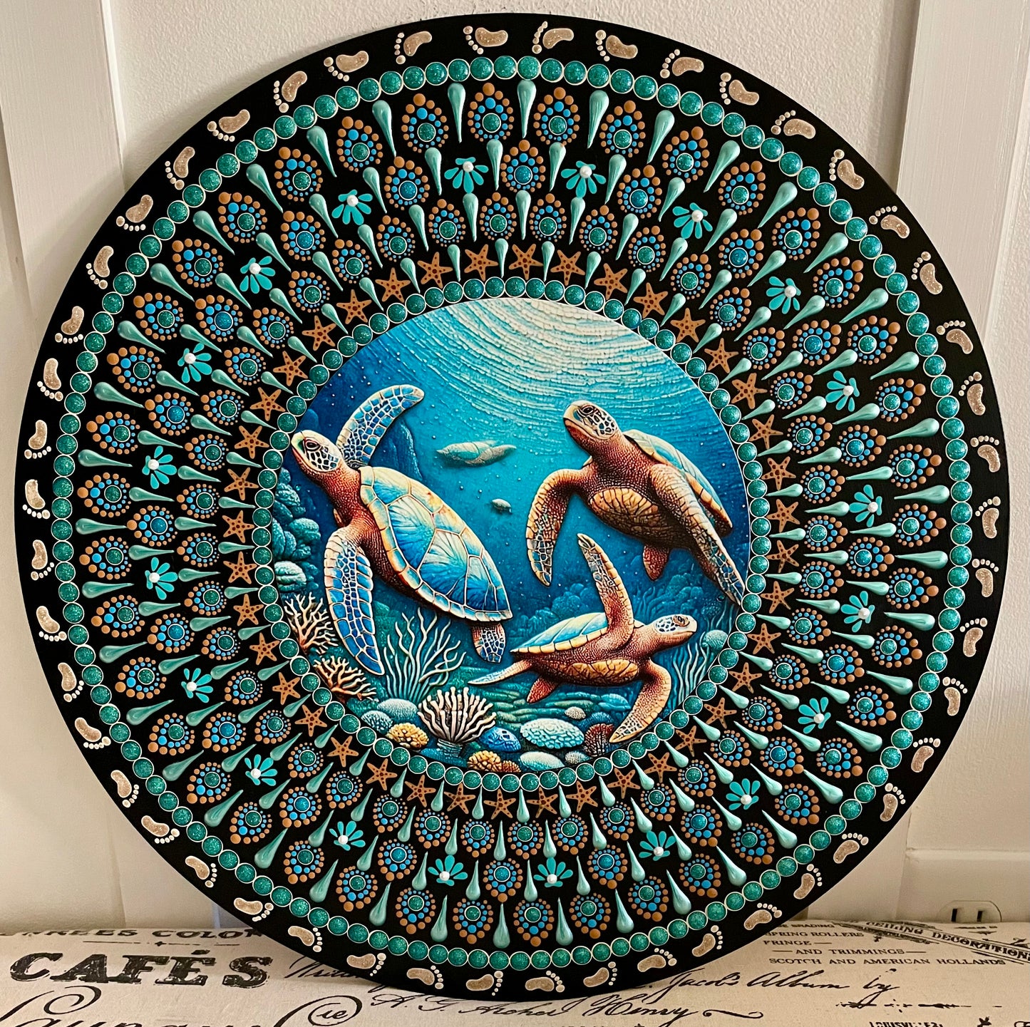 Hand painted turtle plaque on a 16 inch wood round