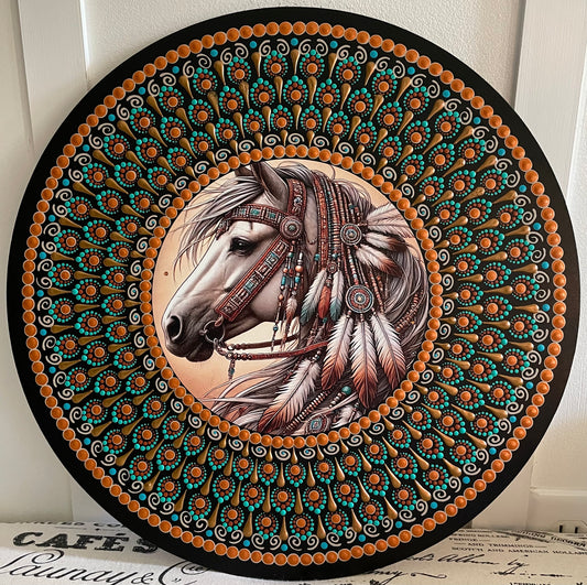 Handpainted horse plaque on a 16 inch wood round