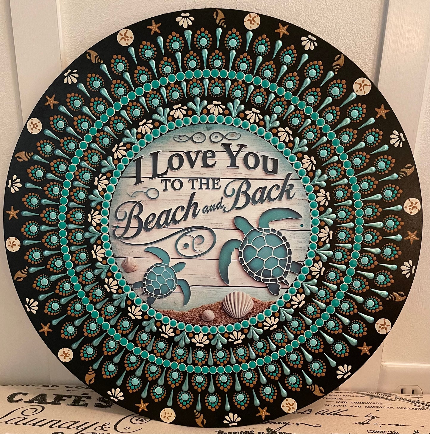 Handpainted beach plaque on a 16 inch wood round