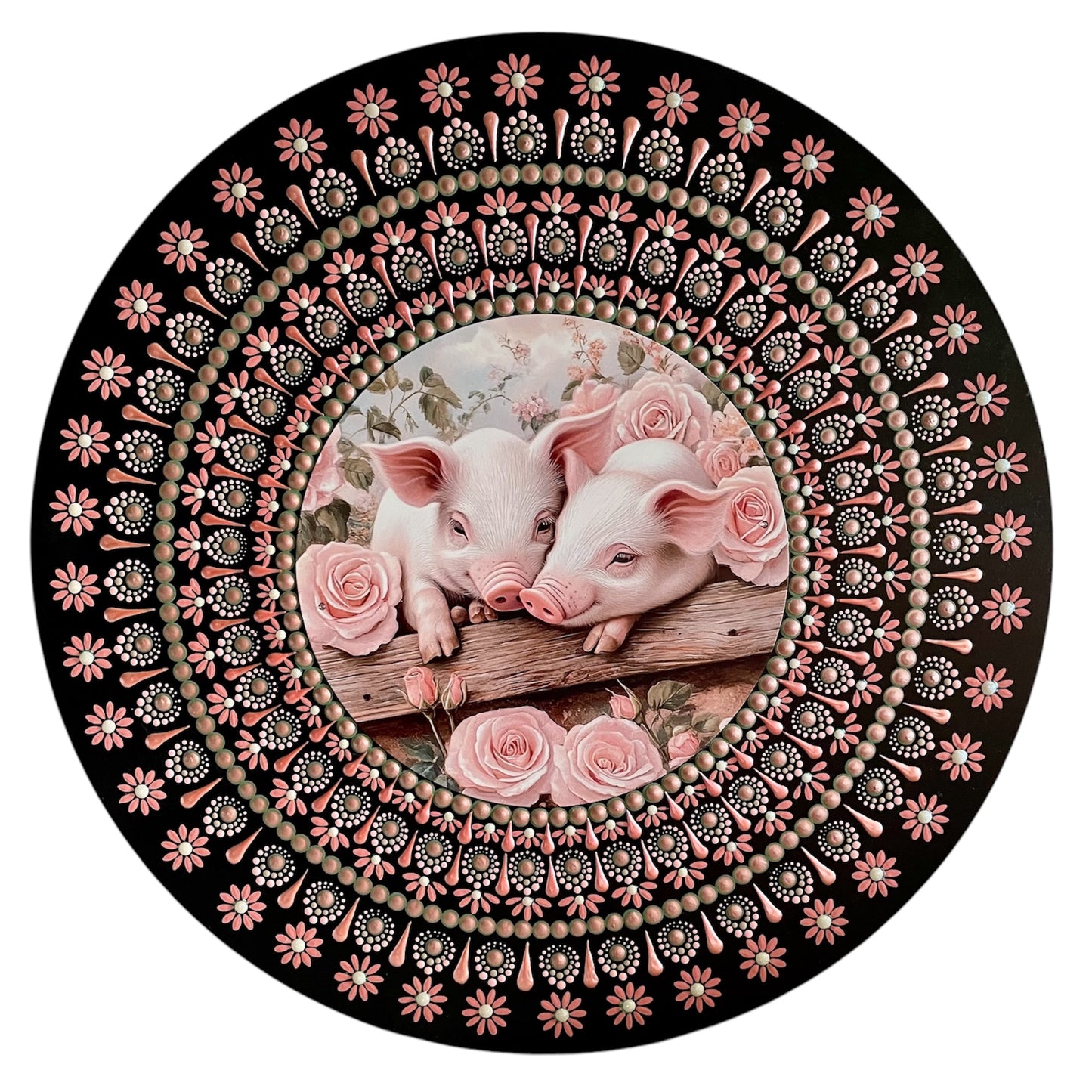 Handpainted Pigs plaque on 16 inch wood round
