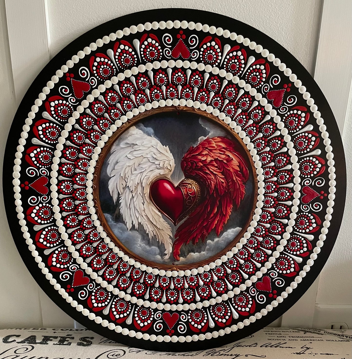 Handpainted Angel Wings plaque on 16 inch wood round