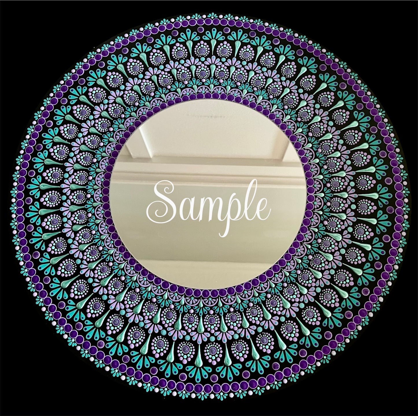 You choose colors- Hand Painted 16 inch wood round with mirror.