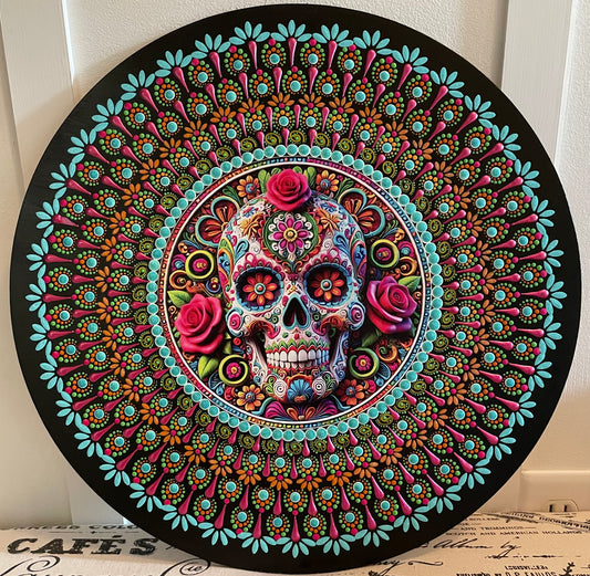 Handpainted Sugar Skull on 16 inch wood round