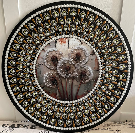 Hand painted dandelion plaque on a 16 inch wood round