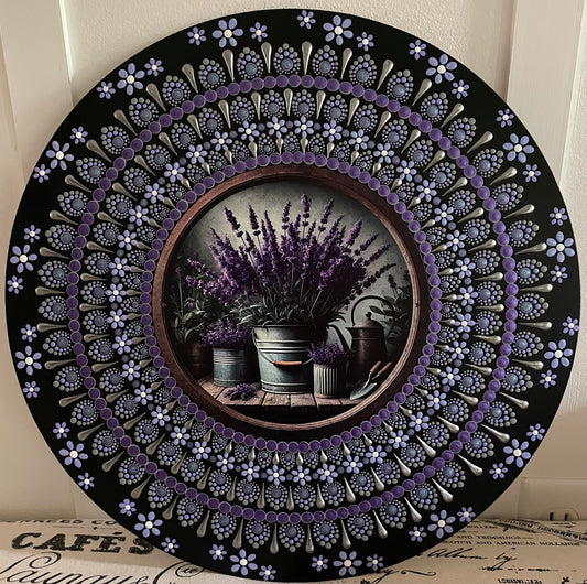 Handpainted lavender plaque on a 16 inch wood round