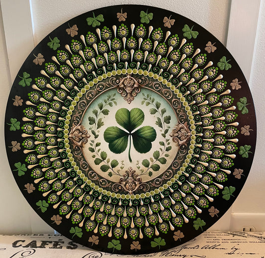 Hand painted Shamrock plaque on a 16 inch wood round