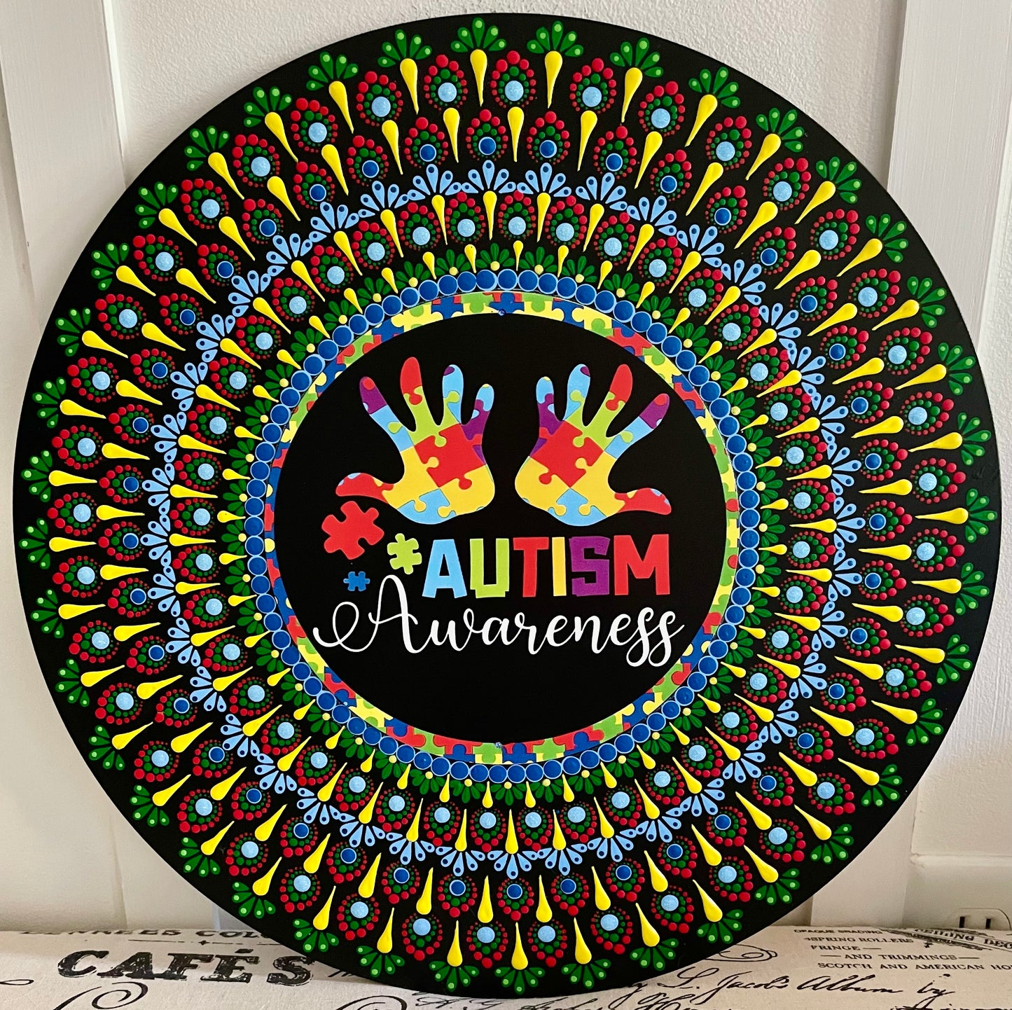 Handpainted autism plaque in 16 inch wood round