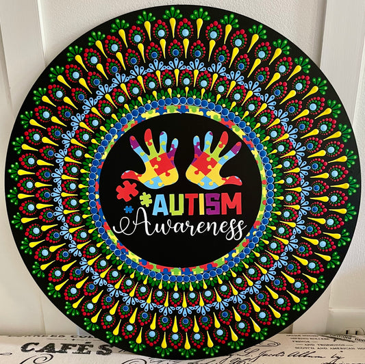 Handpainted autism plaque in 16 inch wood round