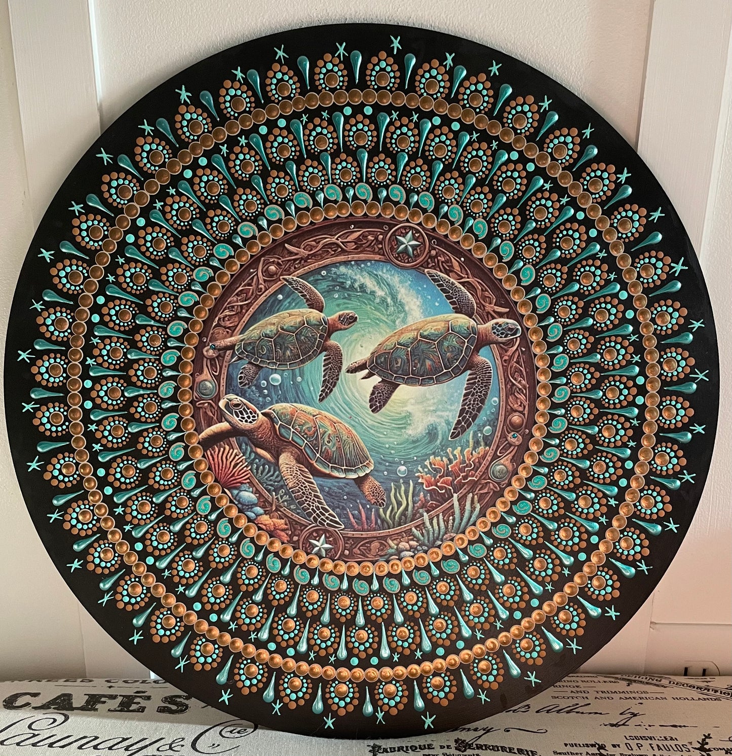 Handpainted Turtle plaque on 16 inch wood round