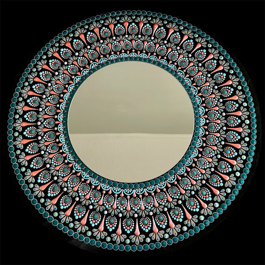 Hand painted 16 inch round plaque with an 8 inch mirror in the center