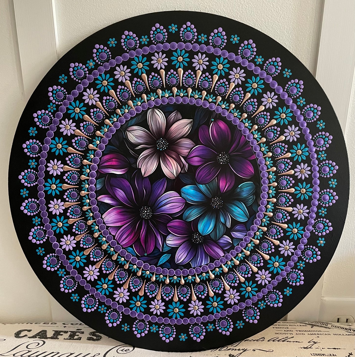 Handpainted Purple Daisy plaque on 16 inch wood round