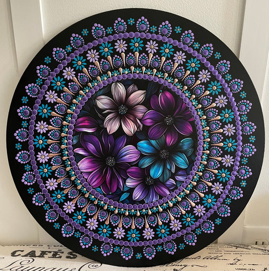Handpainted Purple Daisy plaque on 16 inch wood round