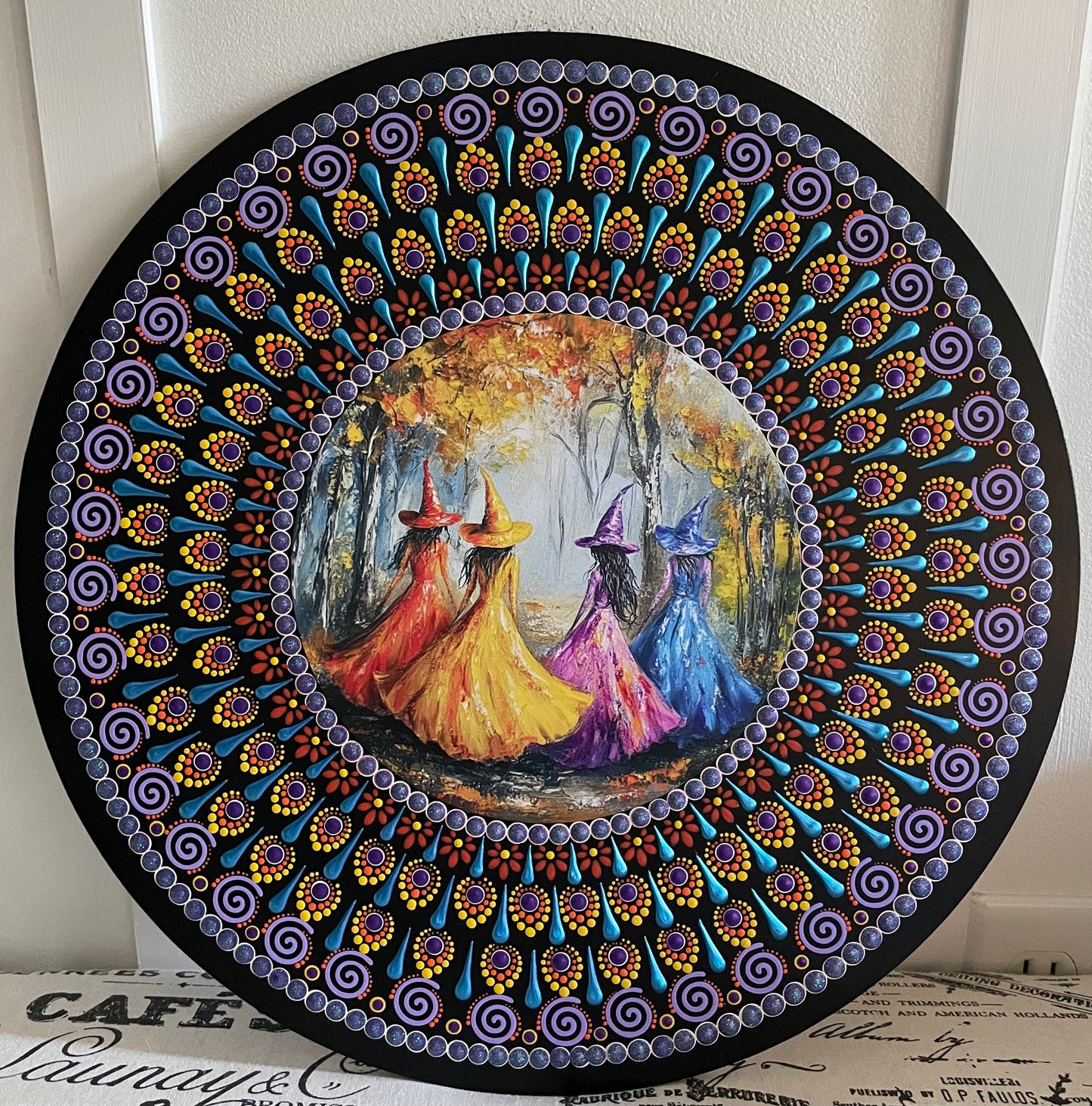 Hand painted witch plaque on a 16 inch wood round