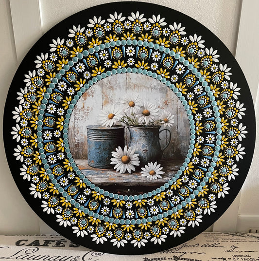 Handpainted Daisy plaque on a 16 inch wood round