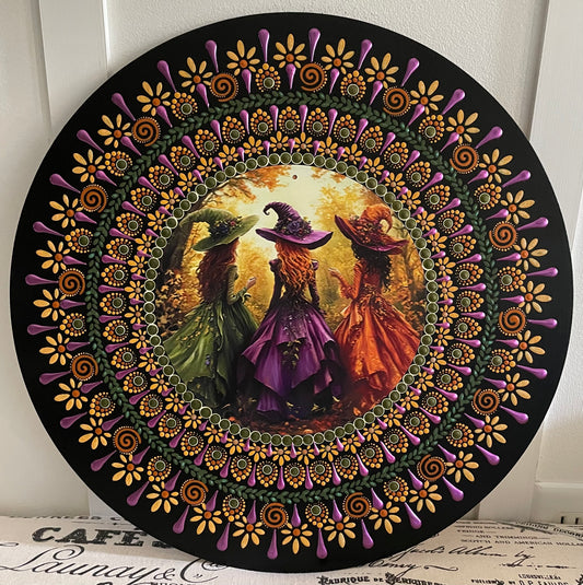 Handpainted witch plaque on a 16 inch wood round