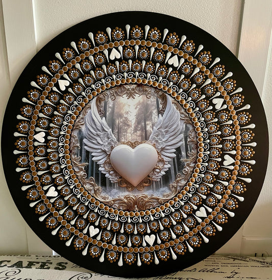 Handpainted Angel Wings plaque on 16 inch wood round