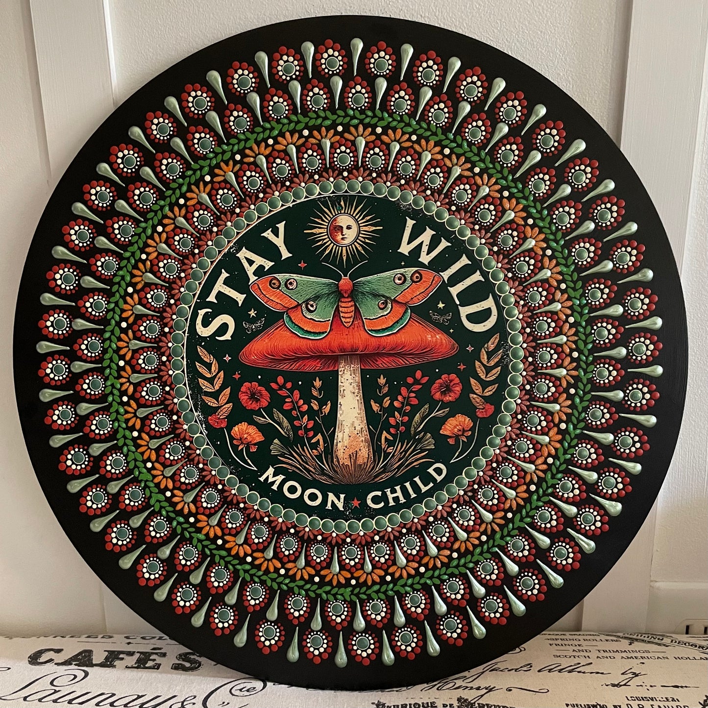 Handpainted Stay Wild Moon Child plaque on 16 inch wood round