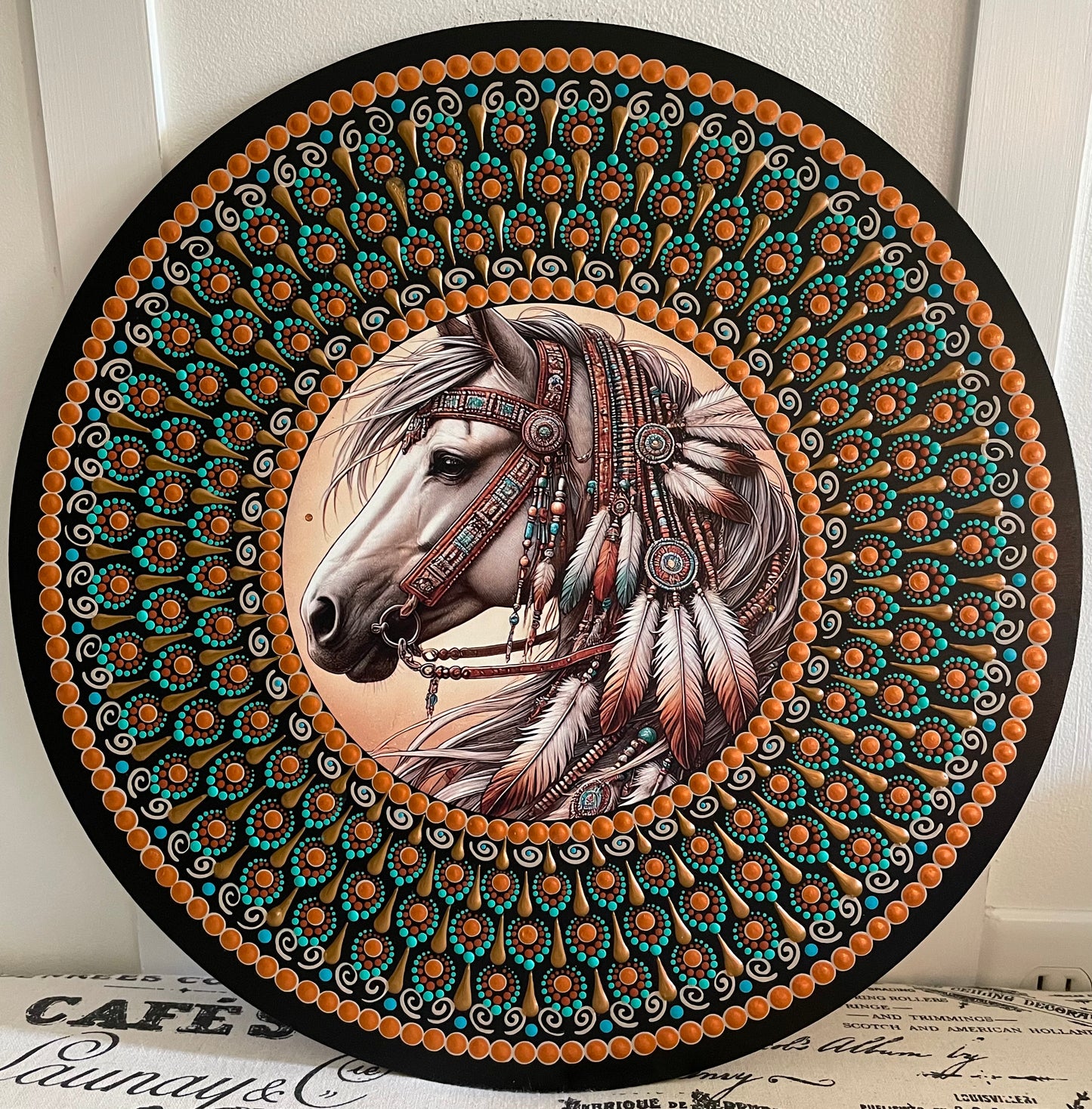 Handpainted horse plaque on a 16 inch wood round