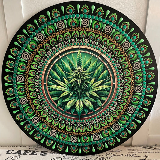 Hand painted leaf plaque on a 16 inch wood round