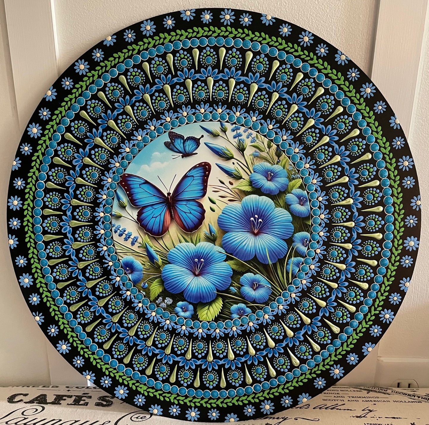 Handpainted butterfly plaque on a 16 inch wood round