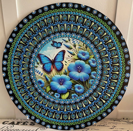 Handpainted butterfly plaque on a 16 inch wood round