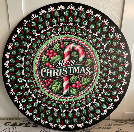 Hand painted Merry Christmas plaque on a 16 inch wood round