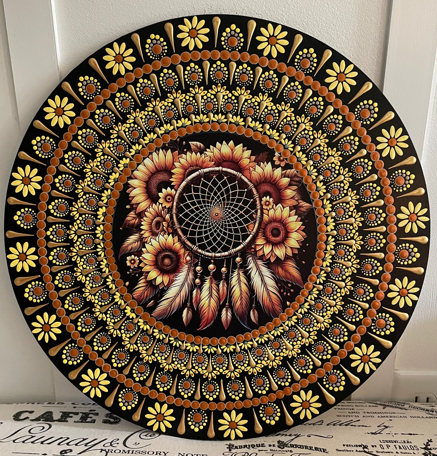 Handpainted sunflower plaque on a 16 inch wood round